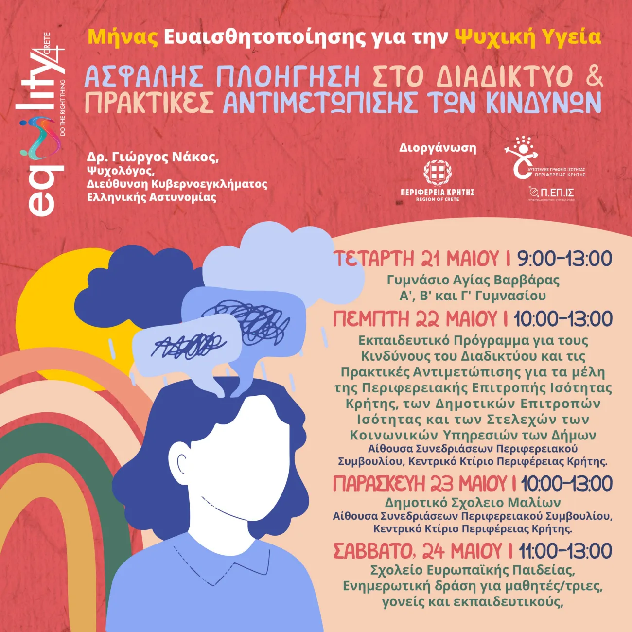 6ος Κύκλος Ενημερωτικών Δράσεων της Περιφέρειας Κρήτης για την πρόληψη και αντιμετώπιση της διαδικτυακής παρενόχλησης κακοποίησης παιδιών και εφήβων