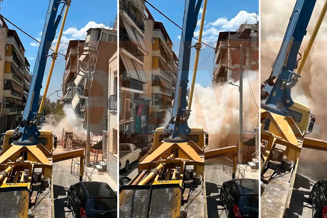 Πετράλωνα: Δείτε φωτογραφίες από τη στιγμή που το κτήριο παίρνει κλίση και πέφτει
