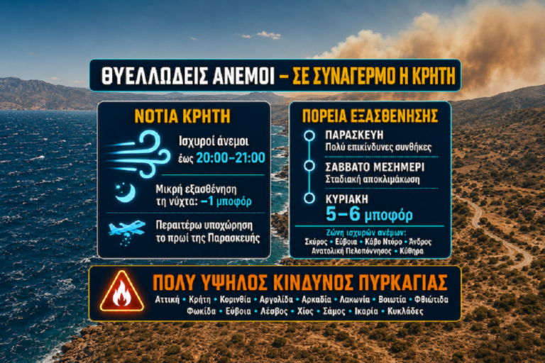 Καιρός: Μικρή υποχώρηση των ανέμων από την Παρασκευή στην Κρήτη