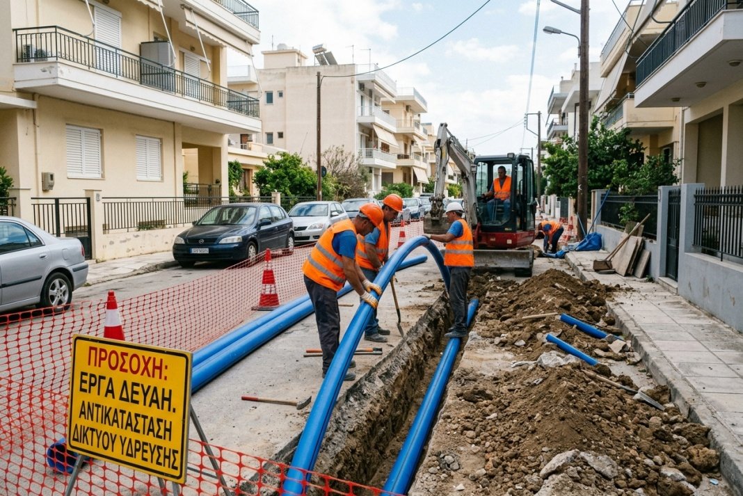 Νέες εργασίες αντικατάστασης του δικτύου ύδρευσης σε δρόμους του Ηρακλείου