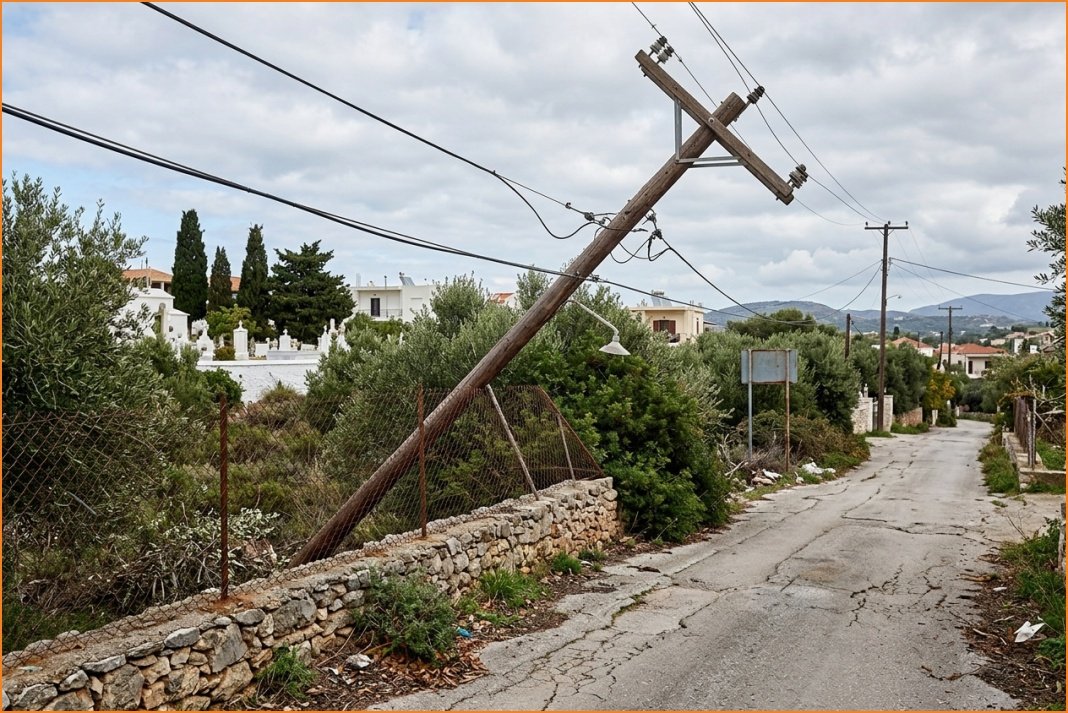 Γαλατάς Χανίων: Επικίνδυνα γερμένος στύλος της ΔΕΗ στην οδό Πατεράκη