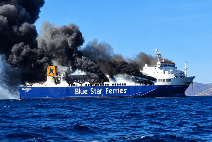 Φωτιά στο BLUE CARRIER 2 βόρεια της Μυκόνου – Ασφαλείς οι 29 επιβαίνοντες