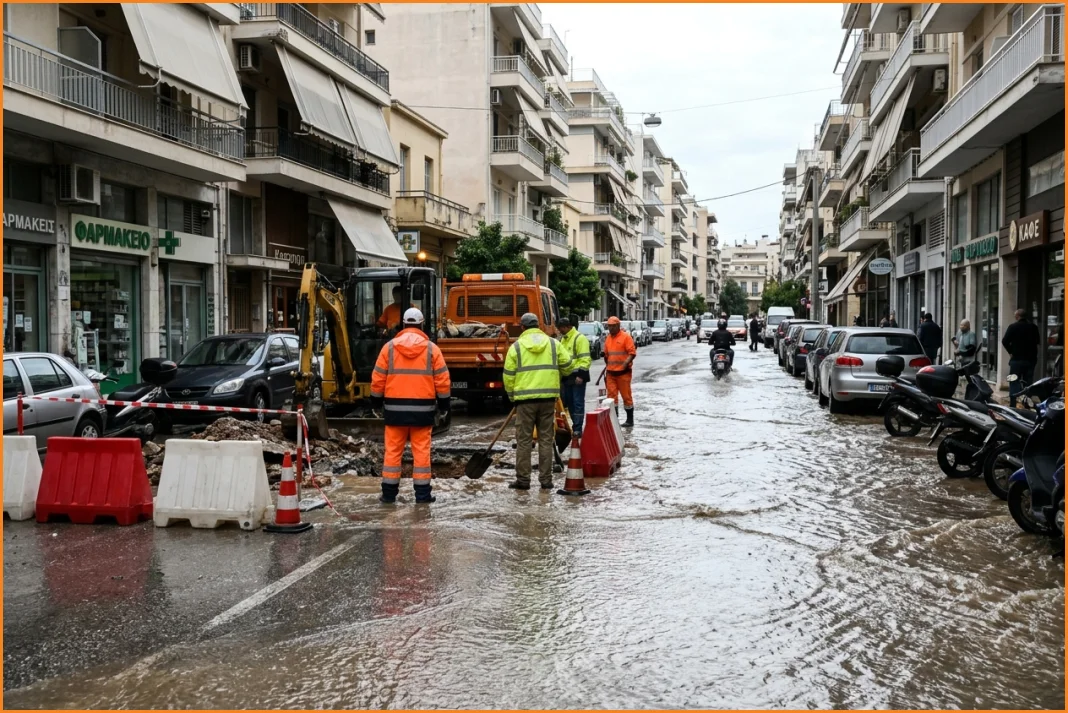 Θραύση αγωγού πλημμύρισε δρόμους στο κέντρο των Χανίων