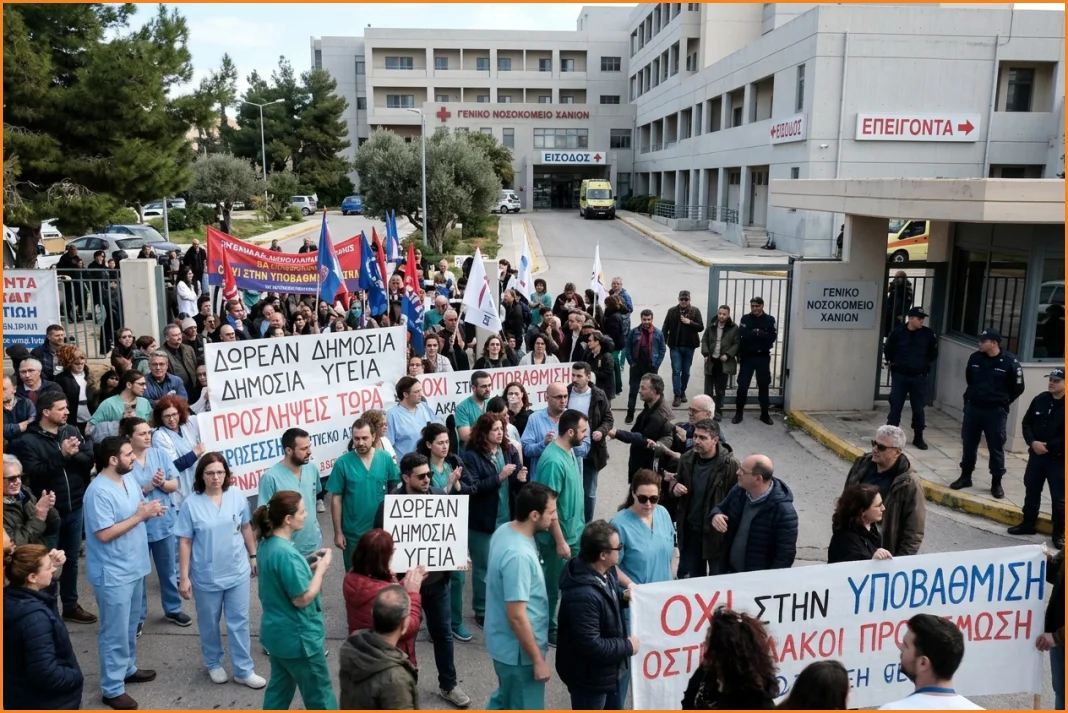 Χανιά: Ο Γεωργιάδης πέρασε από τους διαδηλωτές και δεσμεύτηκε για τις κενές θέσεις